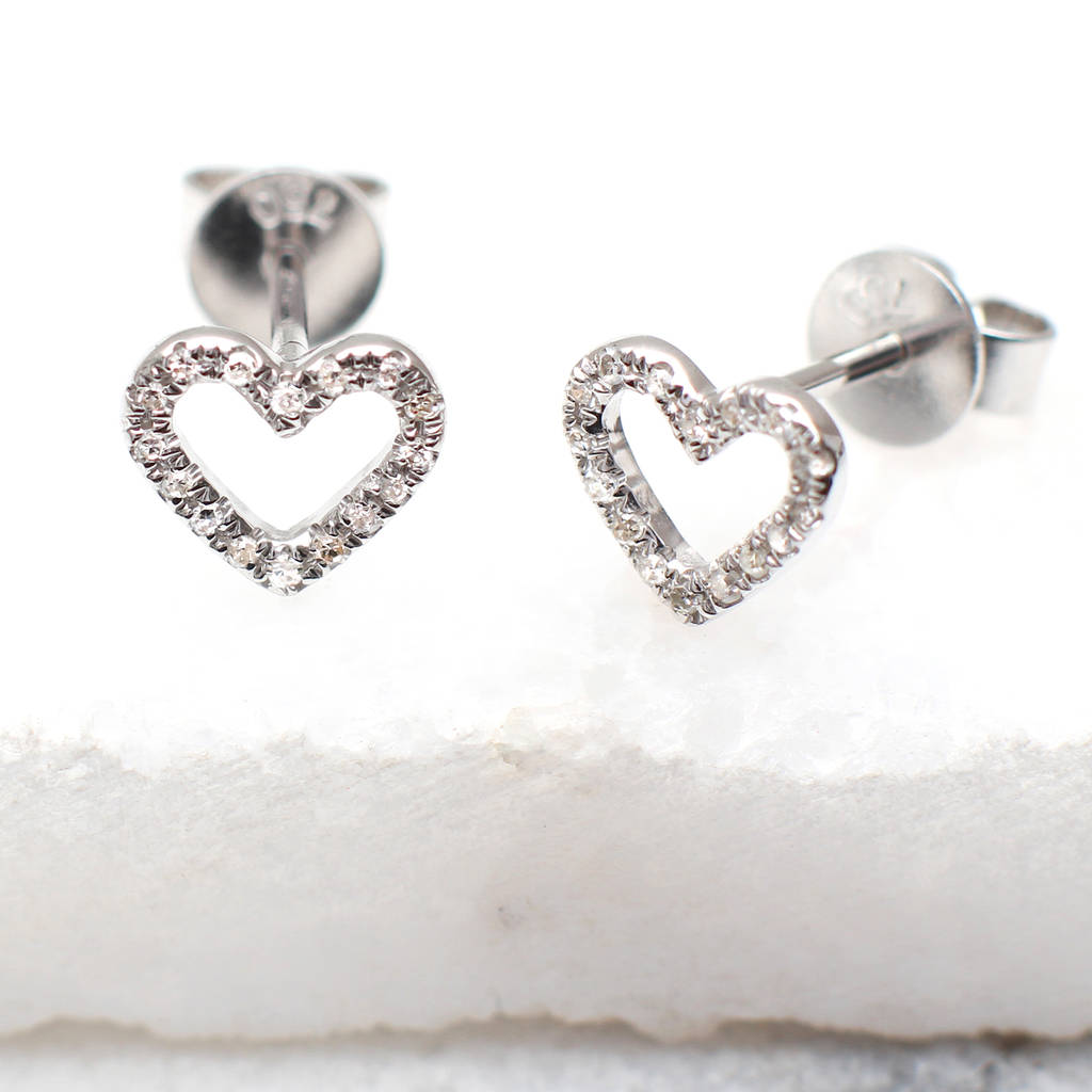 Diamond And 18ct White Gold Heart Earrings By Hurleyburley ...