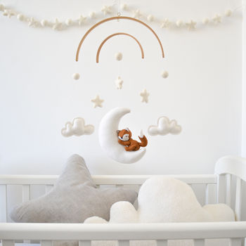 Sleeping Fox With Moon And Stars Baby Mobile, 3 of 11
