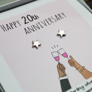 20th Happy Anniversary Sterling Silver Message Earrings, 3 of 7