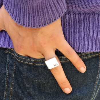 Personalised Men's Silver Square Signet Ring, 2 of 5