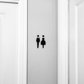 Black Unisex Bathroom Toilet Self Adhesive Door Signs, 4 of 5
