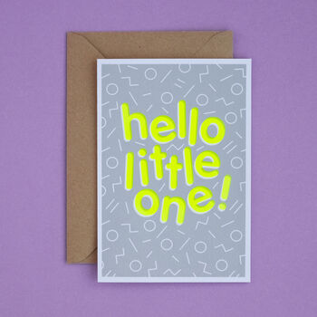 Hello Little One! Handmade Baby Card Neon Yellow/Grey, 6 of 7