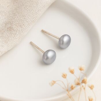 Sterling Silver Grey Freshwater Pearl Stud Earrings – 5mm, 3 of 7