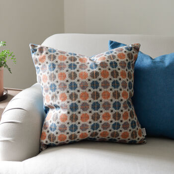 Orange And Blue Geometric Wool Cushion, 3 of 3