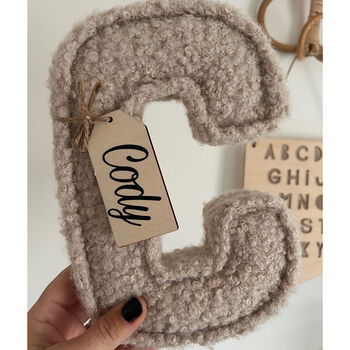 Boucle Fabric Letter With Personalised Wooden Name Tag, 6 of 7