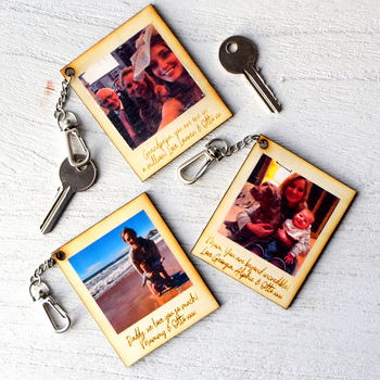 Personalised Wooden Square Photo Keyring, 2 of 3