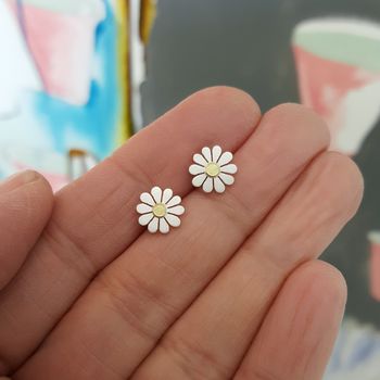 Teeny Daisy Earrings In Solid Silver And 18ct Gold, 3 of 6