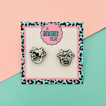 Black And White Cow Glitter Stud Earrings, 5 of 5