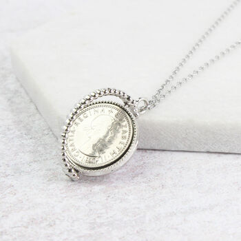 70th Birthday 1954 Lucky Sixpence Spinner Necklace, 9 of 10