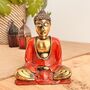 Red Hand Painted Sitting Buddha Meditation Ornament, thumbnail 2 of 4