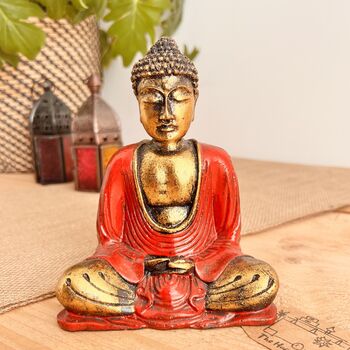 Red Hand Painted Sitting Buddha Meditation Ornament, 2 of 4