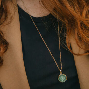 Gold Plate Xl Length Mini Green Agate Pendant Necklace, 2 of 5
