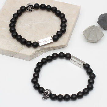Mens Personalised Onyx And Silver Bead Bracelet, 2 of 5