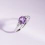 Lavender Amethyst Three Stone Ring In Silver And Gold Vermeil, thumbnail 1 of 11