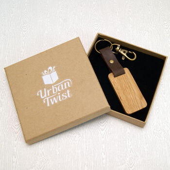 Personalised 5th Anniversary Leather And Wood Key Ring, 3 of 4