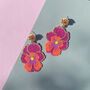 Hand Beaded Pink Pansy Statement Earrings, thumbnail 7 of 9