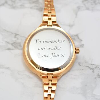 Personalised Ladies Rose Gold Watch With Metal Strap, 4 of 4