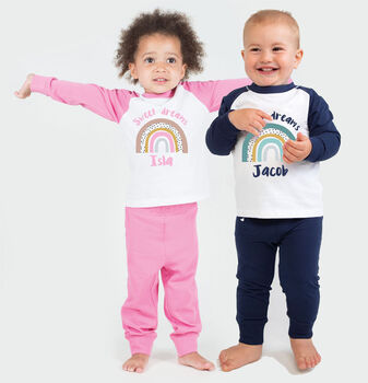 Personalised Pink Or Navy Rainbow Pyjamas, 4 of 5