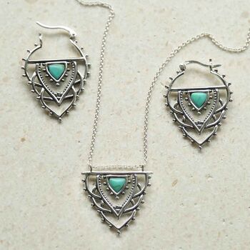 Sterling Silver Turquoise Triangle Hoops, 5 of 6