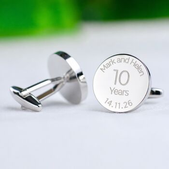 Personalised Ten Year Wedding Anniversary Cufflinks, 2 of 6