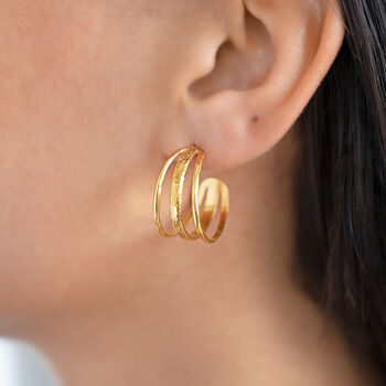 Triple Band Hoop Earrings Non Tarnish, 3 of 6