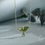 Sterling Silver Green Enamel Lunar Moth Pendant Necklace, thumbnail 1 of 11