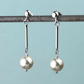 Sterling Silver Drop Earrings With Pearl, 2 of 4