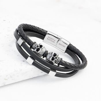 Personalised Men's Skulls Leather Rope Bracelet, 3 of 5