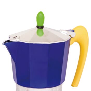 Italian Moka Pot Espresso Maker In Blue And Red, 3 of 4