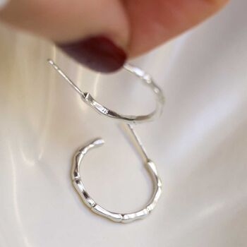 Sterling Silver Bamboo Hoop Stud Earrings, 7 of 8