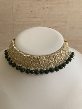 Emerald Green Pearl Lightweight Gold Plated Indian Set, 4 of 8