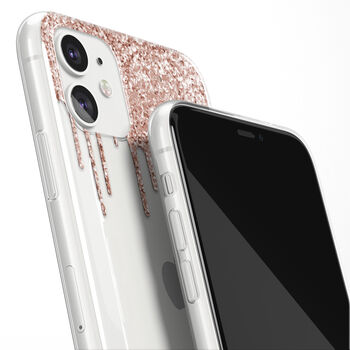 Personalised Dripping Rose Gold Glitter Clear Case, 3 of 5
