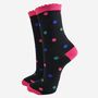 Women's Glitter Socks Black Multi Medium Polka Dots, thumbnail 2 of 5