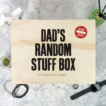 Personalised Dad's Random Stuff Box Pine Memory Box, 6 of 10