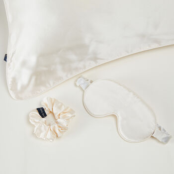 Silk Sleep Giftset Ivory Luxury Pillowcase Eye Mask And Scrunchie, 2 of 12