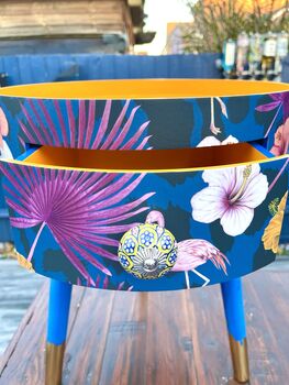 Navy And Mustard Tropical Round Side Table, 2 of 5