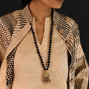 Handmade Sari Silk Beaded Necklace With Vintage Jhumka, 2 of 9