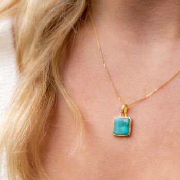 Yellow Gold Plated Turquoise Square Necklace, 4 of 12