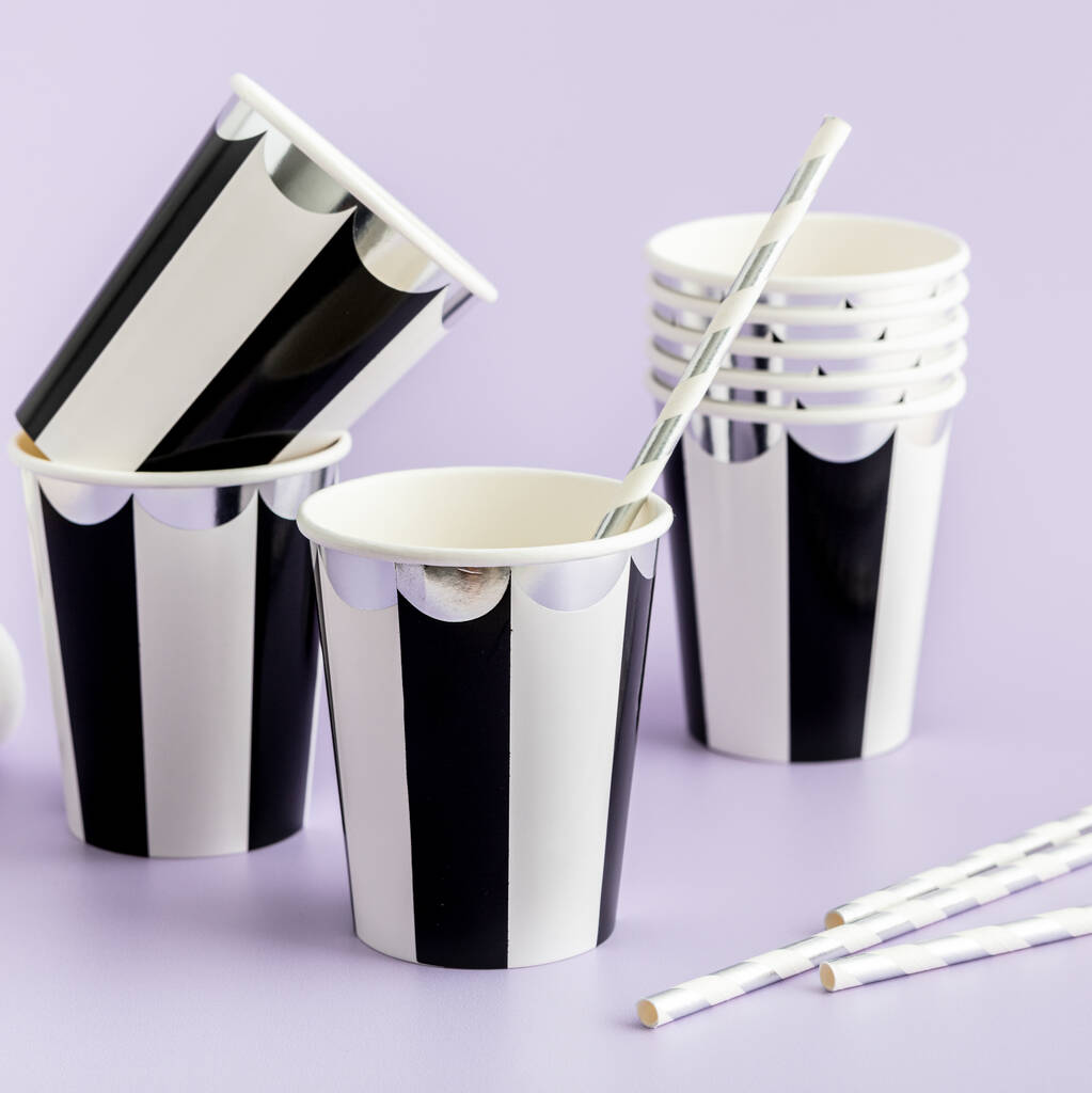 Striped Black Paper Party Cups, 1 of 4