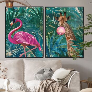 Giraffe Bubblegum Jungle Tropical Art Print, 3 of 4