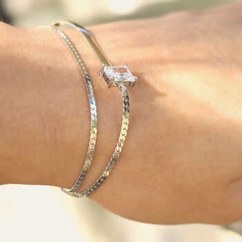 Double Layer Sterling Silver Crystal Bracelet S925, 5 of 10