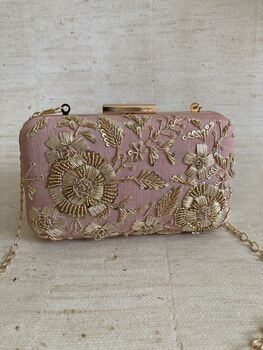 Pink Handcrafted Raw Silk Rectangular Clutch, 7 of 10