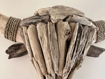 61cm Driftwood Bull Head With Horns Wooden Wall Decor, 4 of 9