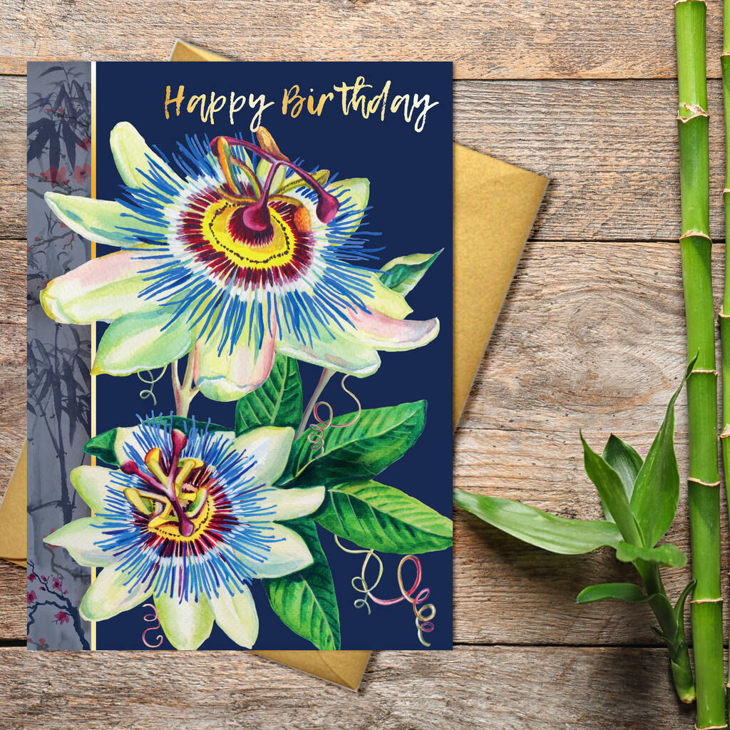 Happy Birthday Vibrant Passion Flower Card, 1 of 3
