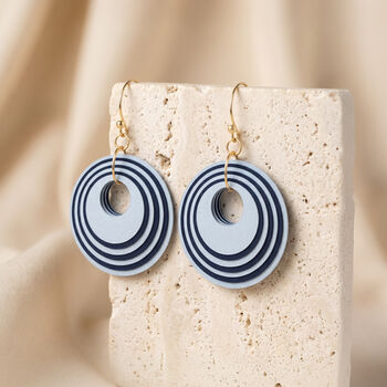 Blue And Navy Geometric Circular Earrings • Gold Plated Sterling Silver Hooks, 3 of 10