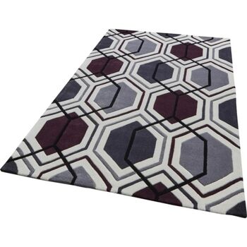 Area Rug Hand Tufted Rectangle Cream/Purple, 2 of 2