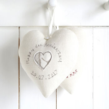 Personalised Linen 4th Wedding Anniversary Heart Gift, 2 of 10