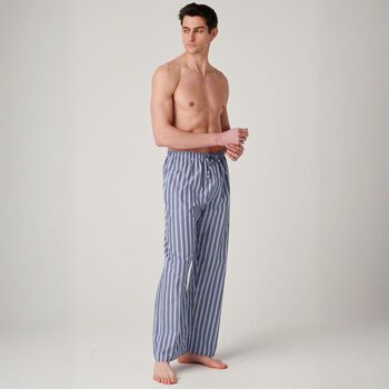 Men's 'Navy Spark' Stripe Crisp Cotton Pyjama Trousers, 2 of 4