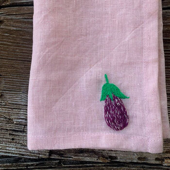 'Eat Your Greens' Embroidered Vegetable Linen Napkins, 9 of 10