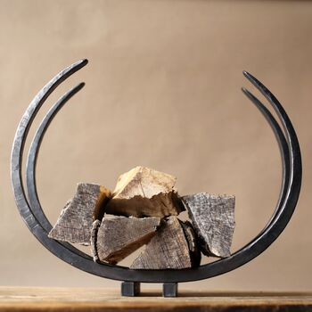 Fathers Day Forged Iron Log Store 'Long Horn' Design, 4 of 12